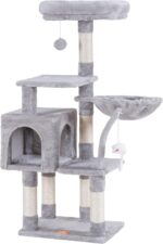 Heybly Cat Tree with Toy, Cat Tower condo for Indoor Cats, Cat House with Padded Plush Perch, Cozy Hammock and Sisal Scratching Posts, Light Gray HCT004SW - Image 2