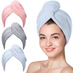 Hicober Microfiber Hair Towel, 3 Packs Hair Turbans for Wet Hair, Drying Hair Wrap Towels for Curly Hair Women Anti Frizz (Blue,Grey,Pink) - Image 2