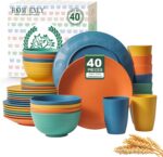 Homienly 40-Piece Premium Wheat Straw Dinnerware Sets, Service for 8, Unbreakable Plates and Bowls Set - Cups Sets, Dinner Plates, Bowls for Kitchen,Dishwasher and Microwave Safe Dishes Set - Multi - Image 2