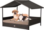 Huntley Pet Rattan Wicker Indoor Outdoor Cabana Raised Pet Bed with Canopy, Weather Proof Cushion Cover - Image 2