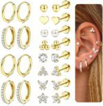 Jstyle Hypoallergenic Gold Stud Hoop Earrings for Women Men Surgical Stainless Steel Flat Back Earrings Small 14K Gold Huggie Hoops Cartilage Earring Set for Multiple Piercing Jewelry Gifts for Women - Image 2