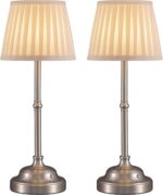 KDG Cordless LED Table Lamp Set of 2, Portables Fabric Shade Desk Lamps, 4000mAh Rechargeable Battery Powered Lighting, Dimmable Light for Dining Room, Bedroom, Bedside, Night Light, Balcony (Nickel) - Image 2