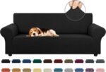 KEKUOU Stretch Sofa Cover Slipcover ，Couch Covers for 3 Cushion Couch Sofa pet Friendly (78"-94") Furniture Protector Sofa with Elastic Bottom for Kids,Dog, Jacquard Small Checked(Large,Black) - Image 2
