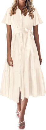 KIRUNDO Summer Button Down Wedding Guest Shirt Dresses for Women Maxi Flutter Short Sleeve Flowy Tiered Beach Sun Dress - Image 2