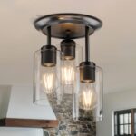 Kalium 3-Lights Semi Flush Mount Ceiling Light Fixture, Farmhouse Light Fixtures, Ceiling Light Decor for Kitchen, Foyer, Entryway, Matte Black with Clear Glass Shade. - Image 2