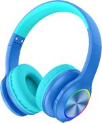 Kids Bluetooth 6.0 Headphones with LED Light, 85Hours Playtimes, Type-C Fast Charging, 85/94dB Volume Limited, Comfort Wireless Headphones with Built-in Mic, Wired & TF Card Mode, Blue - Image 2