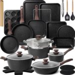 Kikcoin Pots and Pans Set Non Stick 31 Piece Kitchen Nonstick Cooking Cookware Sets with Grill Pan Saucepan Baking Sheet Utensil - Image 2