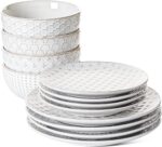 LE TAUCI Dinnerware Sets 12 PCS, Ceramic Plates and Bowls Set, Suit For Housewarming (10" Dinner Plate + 8" Salad Dish + 26 oz Cereal Bowl) x 4, Oven safe - Arctic White - Image 2
