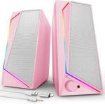 LENRUE Computer Speakers, USB/USB-C Powered PC Speakers with Loud Stereo Sound, Headphone-in for Desktop, iMac, MacBook, Laptop, Monitor (USB-C to USB Adapter Included) (Pink) - Image 2