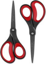 LIVINGO 2 Pack 8" Titanium Non-Stick Scissors, Professional Stainless Steel Comfort Grip, All-Purpose, Straight Office Craft Scissors for DIY(Red/Black) - Image 2