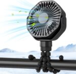 Lerat Portable Stroller Fan With Flexible Tripod, 3 Speeds Rechargeable Handheld Personal Fan, 360 Rotate Battery Operated Clip On Fans for Car Seat Crib Bike Treadmill Black - Image 2