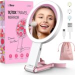LitBear Travel Makeup Mirror with Lights, Rechargeable Double-Sided 10X/1X Magnifying Mirror, Portable Lighted Beauty Mirror, 3 Color Lighting, Dimmable Touch Screen, Tabletop Handhold Hanging (White) - Image 2