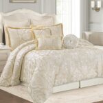 Loom and Mill 9-Piece Comforter Bed in a Bag, Elegant Damask Floral Comforter Set Queen Size, All Season Jacquard Bedding Sets with Bed Skirt, Euro Shams and Decorative Pillows(Beige Gold, Queen) - Image 2