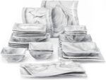 MALACASA Square Dinnerware Sets, 26-Piece Marble Grey Plates and Bowls Sets, Porcelain Dinner Set Microwave Safe, Kitchen Dinnerware Plates Set, Dishes and Bowls, Dish Set for 6, Series Flora - Image 2