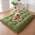 MAXYOYO Japanese Floor Mattress Full Size, 6" Foldable Futon Mattress Tufted Roll Up Floor Bed, Thick Chenille Tatami Mat Sleeping Pad for Camping Guest Room Dormitory Bedroom RV, Green - Image 2