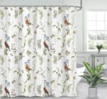 MEHOFOND Spring Flower Birds Shower Curtains Wild Nature Grass Leaves Butterfly Botanical Waterproof Washable Fabric Modern Aesthetics Japanese Style Bathroom Decor Shower Curtain with Hooks 72x72 in - Image 2