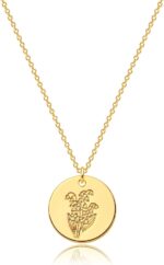 MEVECCO Birth Flower Necklace 18k Gold Custom Floral Pendant Necklaces Dainty Birth Month Flower Disc Hand Stamped Necklace Personalized Jewelry Birthday Gift - Image 2