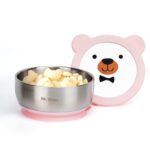 MR. CHOU Food-Grade Stainless Steel Baby Bowls with Leakproof Tempered Glass Lid, First Stage Baby Led Weaning Supplies for Boys & Girls, Silicone Suction Bowls for Baby Feeding (Pink) - Image 2