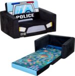 MallBest Kids Sofas Toddler Couch Bed Baby's Upholstered Chair Sleepover Couch Flipout Open Recliner(Black/Police Car) - Image 2