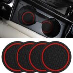 Mandark 4PCS Car Cup Holder Coasters, 2.75 Inch Non-Slip Insert Water Bottle Holder Pads, Dustproof Automotive Interior Accessories Mat, Universal for Vehicles, Trucks, RVs and More（Black/Red） - Image 2