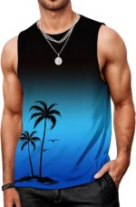 Mens Graphic Tank Tops Workout Sleeveless Shirts Hawaiian Palm Tree Vacation Tanks for Men Summer Beach T-Shirt - Image 2