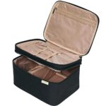 NISHEL Large Double Layer Travel Makeup Bag Women, Cosmetic Case, Organizer for Travel-Size Accessories Bottles, Brushes, Conditioner, and Skin Care Products, Black - Image 2