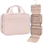 NISHEL Travel Toiletry Bag for women, Portable Hanging Organizer for Travel-Sized Shampoo, Conditioner, Brushes Set, makeup Accessories, Medium Size, Pink - Image 2