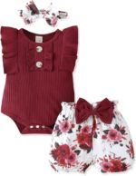 Newborn Baby Girl Clothes Outfits Ruffle Romper and Short Pant Sets with Headband Infant Bodysuits - Image 2