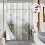No Hook Shower Curtain with Snap in Liner Set, Abstract Grey White and Gold Marble Texture Shower Curtains for Bathroom Hotel Decor, Waterproof 71x74 Inch - Image 2