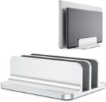 OMOTON [Updated Dock Version] Vertical Laptop Stand, Double Desktop Stand Holder with Adjustable Dock (Up to 17.3 inch), Fits All MacBok/Surface/Samsung/HP/Dell/Chrome Book (Silver) - Image 2