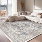 OPPODREAM Soft Neutral Area Rugs 5x7, 5x7 Washable Rug with Non Slip Backing, 5 x 7 Faux Cashmere Low-Pile Carpet, Cream White & Blue & Light Brown - Image 2