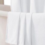 OVZME White Shower Curtain Set, Waffle Textured Heavy Duty Fabric Thick Shower Curtain for Bathroom, 230GSM Luxury Weighted Bath Curtain with 12 Plastic Hooks, 72x72, White - Image 2