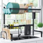 Over The Sink Dish Drying Rack - Adjustable 2 Tier Large Capacity Stainless Steel Drainer with Cutlery & Utensil Holders, Kitchen Storage & Organization, 30"-33.9" L x 11" W x 21.5" H, Black - Image 2