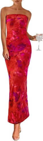 PRETTYGARDEN Womens Summer Printed Tube Maxi Dress Strapless Bodycon Sleeveless Night Out Long Dresses - Image 2