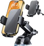 Phone Holders for Your Car 2025 Upgraded Military-Grade Strongest Suction & Stable Clamp Arm Car Phone Holder Mount 360°Adjustable for Dashboard, Windshield, Air Vent for iPhone Samsung, Carbon Fiber - Image 2