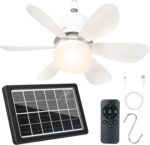 Portable Solar Ceiling Fan with Light & Remote, Dual Type-C/Solar Charging, 3CCT, 5 Brightness, 3 Speeds, 2/4/8H Timer, Tool-Free Setup, 30dB Quiet, Memory Function, 18.5" for Camping, Outdoor - Image 2