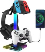 RGB Gaming Headphones Stand with 2 USB Ports Headset Stand with 10 Light Modes and Non-Slip Rubber, Suitable for All Earphone Accessories, Best Gift for Husband, Kids, Boyfriend - Image 2