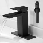 RUMOSE Matte Black Bathroom Faucets Set with Pop Up Drain Single Handle Bathroom Sink Faucet 1 & 3 Hole Waterfall Spout Vanity Faucet Kit with Deck Plate Rv Lavatory Basin Faucet, Stainless Steel - Image 2