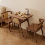 Rattan Kitchen Dining Table Set, Square Dining Room Table with 2 Chairs, Storage, Modern Style, Brown Wood Rattan, 85 cm (W) x 95 (L) 35 (H), Easy Assembly - Image 2