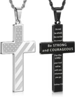 Romass 2Pcs Cross Necklace for Men Boys, American Flag Bible Verse Stainless Steel Silver Black Crosses Necklaces Pendant Chain Jewelry Box Gifts - Image 2