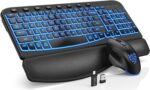 SABLUTE Ergonomic Wireless Keyboard and Mouse Combo - Wave Keyboard with Soft Leather Wrist Rest, Resistant Keys, RGB Backlit Rechargeable Set for PC/Mac/Chromebook (Black) - Image 2