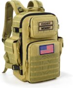 SHARKMOUTH Military Diaper Bag for Dad - Insulated Baby Diaper Backpack with Patches for Hiking Travel Camping - Baby Shower Gifts Tan - Image 2
