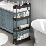 SPACELEAD Slim Storage Cart 4 Tier,Bathroom Organizer Rolling Utility,Mobile Shelving Unit Slide Out for Office, Kitchen, Laundry Room & Narrow Places,Black - Image 2