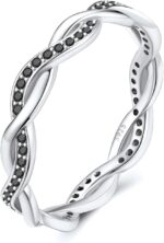 Silvora 925 Sterling Silver Ring Twisted Rope Wedding Band for Women with Cubic Zirconia Size 4-12 - Image 2