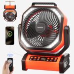 Socool Camping Fan with Light - 20000mAh Rechargeable Battery Fan with Remote, 112Hrs & 8 Speeds, Digital Display, Timer, Auto Oscillation, 270° Pivot & Hook for Outdoor Tent, Hurricane, Power Outage - Image 2