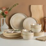 Stoneware Dinnerware Sets for 4, 12-Piece Scratch Resistant Plates and Bowls Set, Dishwasher and Microwave Safe Ceramic Dishes Set, Ribbed, Sculpted Dune - Image 2