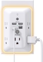 Surge Protector, Outlet Extender with Night Light, Addtam 5-Outlet Splitter and 4 USB Ports(1 USB C), Multi Plug Wall Outlet for Home Office Dorm Room Essentials - Image 2