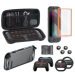 Switch 2 Accessories, Carrying Case & Screen Protector for Nintendo, 16-in-1 Game Bundle: Two Tempered Glass, Travel Dockable Shell, Grip for Joycon Controller, Console Protective Cover Steering Wheel - Image 2
