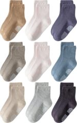 Toddler Grip Socks Non Slip Crew Cute Seamless Cotton Socks for Baby Boys Girls Infants Kids 9 Pairs - Image 2