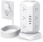 Tower Power Strip Flat Plug with 12 Outlets 4 USB(1 USB C),AOFO Surge Protector Charging Station with Overload Protection, Widely Spaced Multiple Outlets 10Ft Extension Cord for Home, Dorm,Office - Image 2